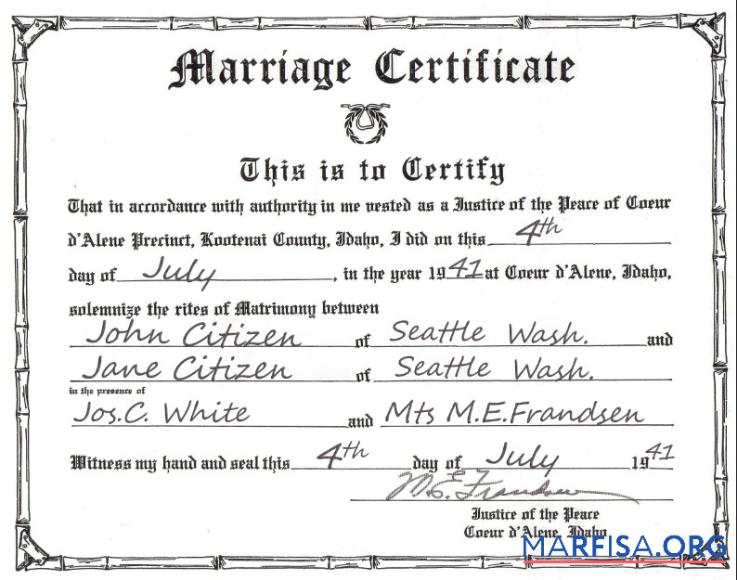 Blank USA Idaho marriage certificate template in PSD format
